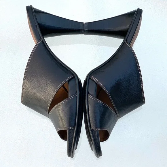 Söfft Black Leather Open Toe Wide Band Tapered Chunky Heel Sandals Women’s 10 - Picture 6 of 10